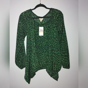 Michael Kors green leopard print smock peasent top